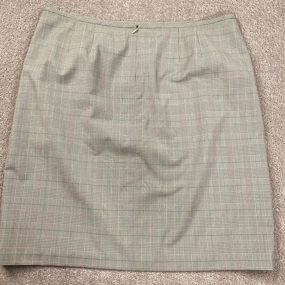 Evan Picone Skirt Suit Womens 16 Beige Turquoise Glen Plaid 2 pc Business Office